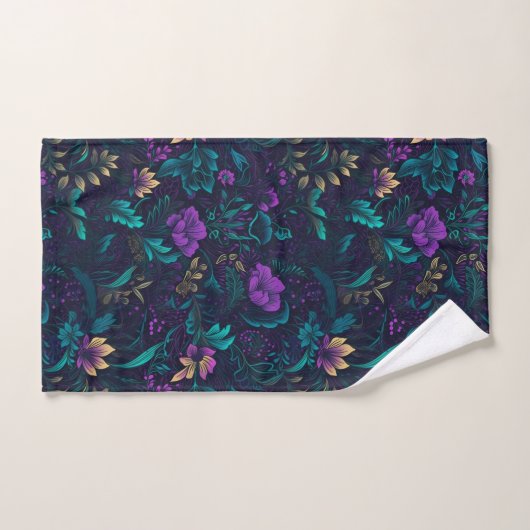 Paarse bloesems en Blauwgroen bladeren Bad Handdoek (Handdoek)