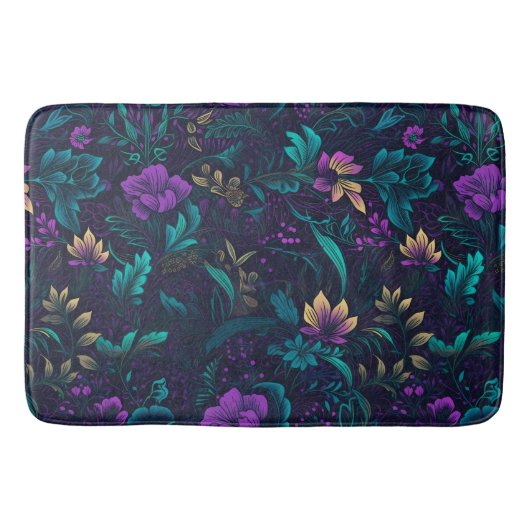 Paarse bloesems en Blauwgroen bladeren Badmat (Voorkant)