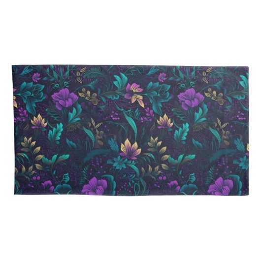 Paarse bloesems en Blauwgroen bladeren Kussensloop (Achterkant-Rechts)