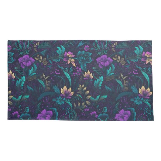 Paarse bloesems en Blauwgroen bladeren Kussensloop (Achterkant-Links)