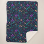 Paarse bloesems en Blauwgroen bladeren Sherpa Deken (Voorkant)