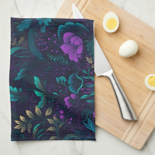 Paarse bloesems en Blauwgroen bladeren Theedoek