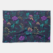 Paarse bloesems en Blauwgroen bladeren Theedoek (Horizontaal)