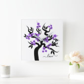 Paarse bloesems en Tortelduifjes sakura cherry tre Vierkante Klok (Huis)