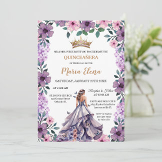 Paarse Bloesems en Vlinders: Quinceañera Kaart
