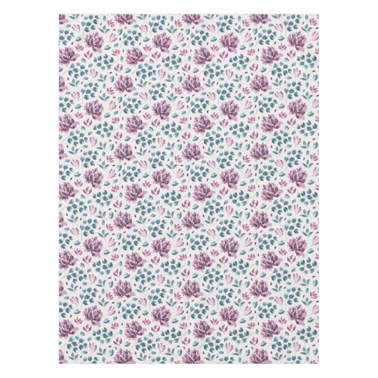 Paarse Bloesems Greenery Pattern Tafelkleed (Voorkant)