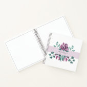 Paarse bloesems groen monogram notitieboek (Binnen)