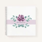 Paarse Bloesems Groene Monogram Notitieboek (Voorkant)