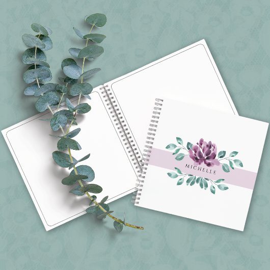 Paarse Bloesems Groene Monogram Notitieboek