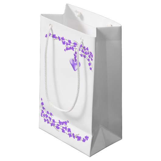 Paarse Bloesems Hart Accent Klein Cadeauzakje (Voorkant Gekanteld)