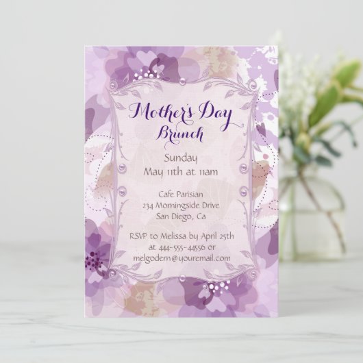 Paarse Bloesems Moederdag Brunch Kaart (Staand voorkant)