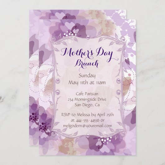 Paarse Bloesems Moederdag Brunch Kaart (Voorkant / Achterkant)