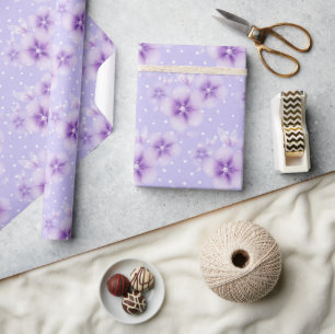 Paarse Bloesems op Stippen Cadeaupapier