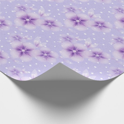 Paarse bloesems op Stippen Cadeaupapier (Hoek)