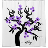 Paarse bloesems Tortelduifjes sakura cherry tree Douchegordijn (Voorkant)