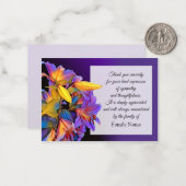 Paarse Blomsterkort na begrafenis Dank je kaarten Notitiekaartje (Voorkant / Achterkant in situ)