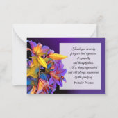 Paarse Blomsterkort na begrafenis Dank je kaarten Notitiekaartje (Voorkant)