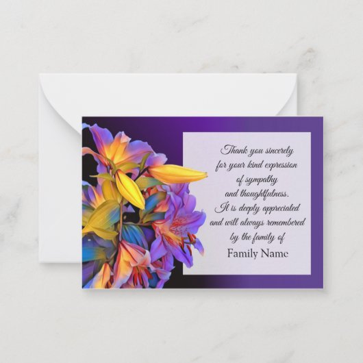 Paarse Blomsterkort na begrafenis Dank je kaarten Notitiekaartje (Voorkant)