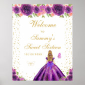 Paarse blond haar meisje lief zestien welkom poster (Voorkant)