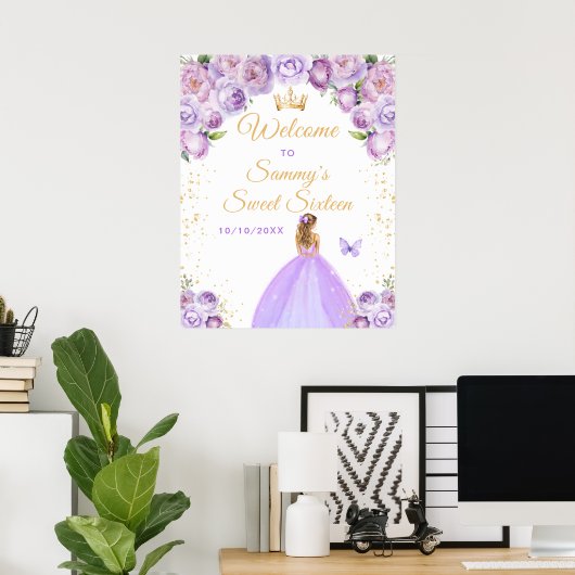 Paarse blond haar prinses lief zestien welkom poster (Thuiskantoor)