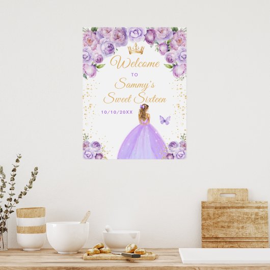 Paarse blond haar prinses lief zestien welkom poster (Keuken)