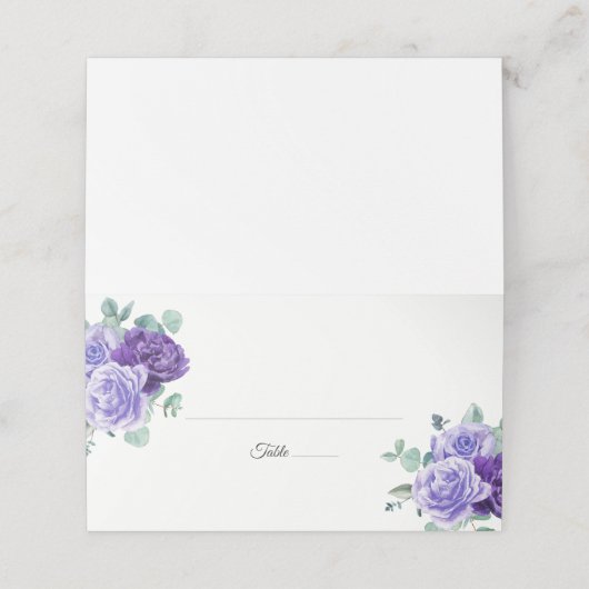 Paarse Bloom Eucalyptus Botanical Wedding Plaatskaartje (Buitenkant ongevouwen)