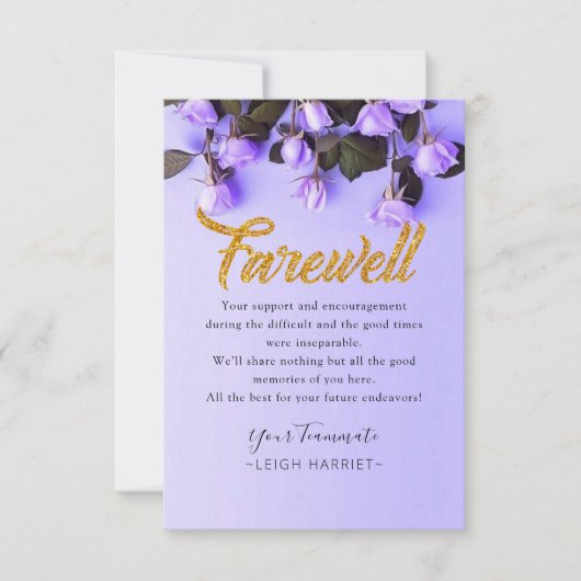 Paarse Bloom Floral-medewerker afscheidkaart Bedankkaart (Voorkant)