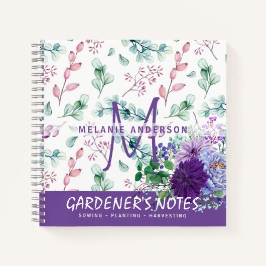 Paarse Bloom Gardeners Journal Sowing Planting Notitieboek (Voorkant)