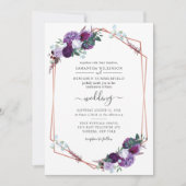 Paarse Bloom Greenery Geometric Modern Wedding Kaart (Voorkant)
