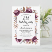 Paarse Bloom Waterverf 21ste Verjaardag Uitnodigin Kaart (Staand voorkant)