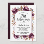 Paarse Bloom Waterverf 21ste Verjaardag Uitnodigin Kaart (Voorkant / Achterkant)