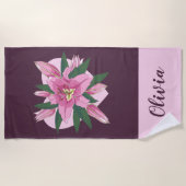 Paarse Blooming Lily Sweet Heart Beach Towel Strandlaken (Voorkant)