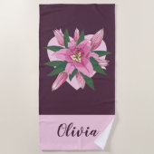 Paarse Blooming Lily Sweet Heart Beach Towel Strandlaken (Voorkant)