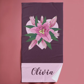 Paarse Blooming Lily Sweet Heart Beach Towel Strandlaken