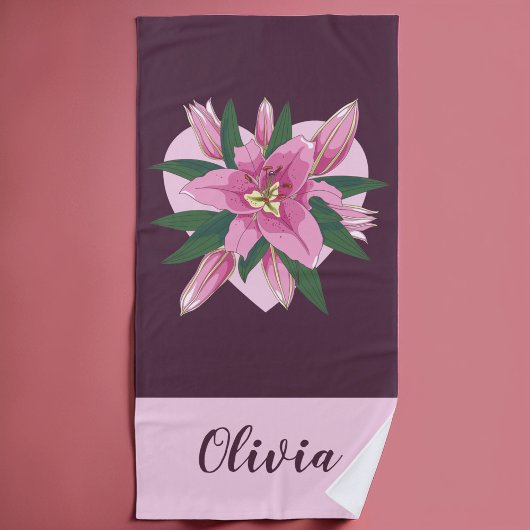 Paarse Blooming Lily Sweet Heart Beach Towel Strandlaken