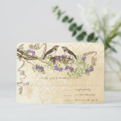 Paarse Blooms Groene Blad  Vogelhuwelijk RSVP (Staand voorkant)