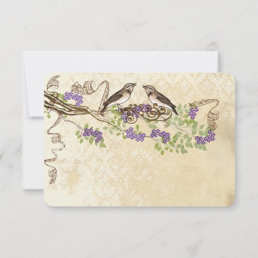 Paarse Blooms Groene Blad  Vogelhuwelijk RSVP (Achterkant)