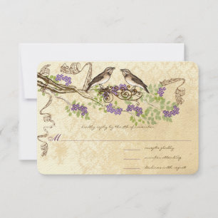 Paarse Blooms Groene Blad  Vogelhuwelijk RSVP Kaartje