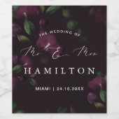 Paarse Blooms Moody Gothic Wedding Wijn Etiket (Enkel label)