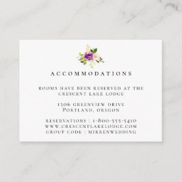 Paarse blos bloemenbruiloft accommodaties informatiekaartje
