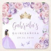 Paarse blos bloemenquinceañera kartonnen onderzetters (Voorkant)