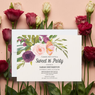 Paarse Blos Roze Waterverf Bloemige Sweet 16