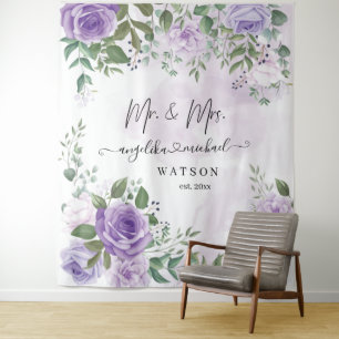 Paarse Blos Rozen Mijnheer en Mevrouw Modern Schri Wandkleed