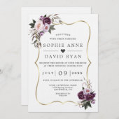 Paarse Blosem Bloemen Gouden All In One Trouw  Kaart (Voorkant / Achterkant)