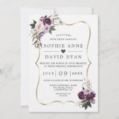 Paarse Blosem Bloemen Gouden All In One Trouw  Kaart (Voorkant)