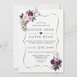 Paarse Blosem Bloemen Gouden All In One Trouw  Kaart