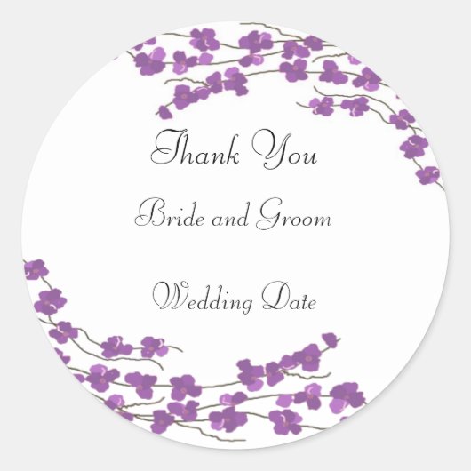 Paarse Blossom Weddenschap Bedankt Ronde Sticker (Voorkant)