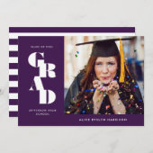 Paarse blote Afstuderen met één foto Aankondiging (Voorkant / Achterkant)