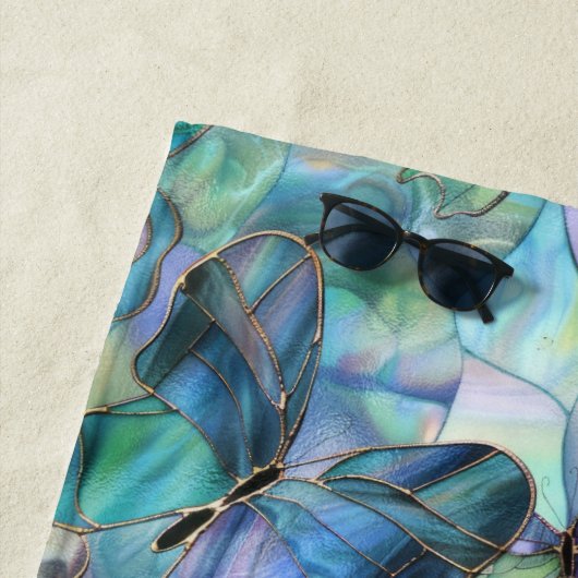 Paarse Blue Aqua Butterflies Strandlaken (In situ)