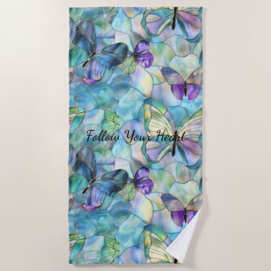 Paarse Blue Aqua Butterflies Strandlaken (Voorkant)